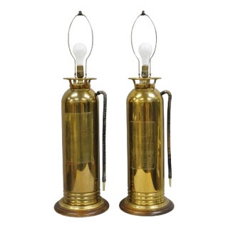 Antique Art Deco Brass Fire Extinguisher Converted Table Lamps - A Pair For Sale