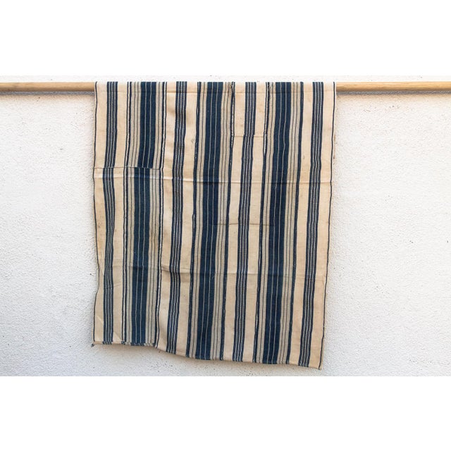 African Vintage African Moss "Saria Linear" Indigo Throw For Sale - Image 3 of 8