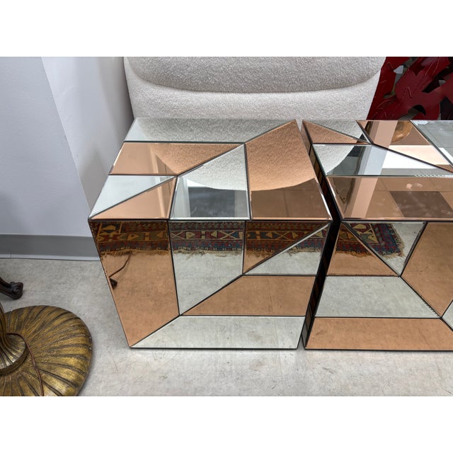 Silver 1980s Pair of French Modern Mirrored Cube Tables For Sale - Image 8 of 12
