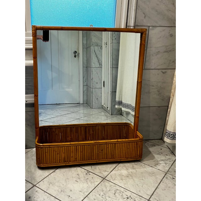Pencil Rattan & Wicker Wall Mirror With Planter For Sale - Image 10 of 11