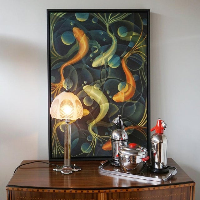 Art Deco Table Lamp with Pink Glass Shade For Sale - Image 5 of 8