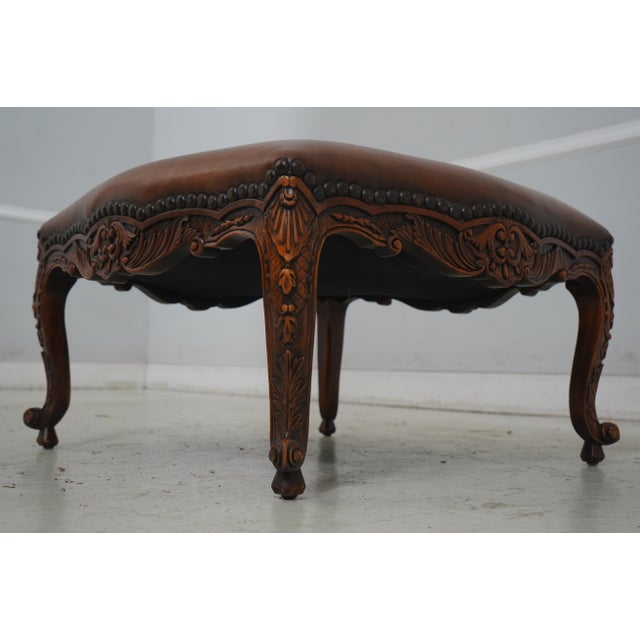 French Theodore Alexander French Style Leather Seat Large Ottoman For Sale - Image 3 of 13