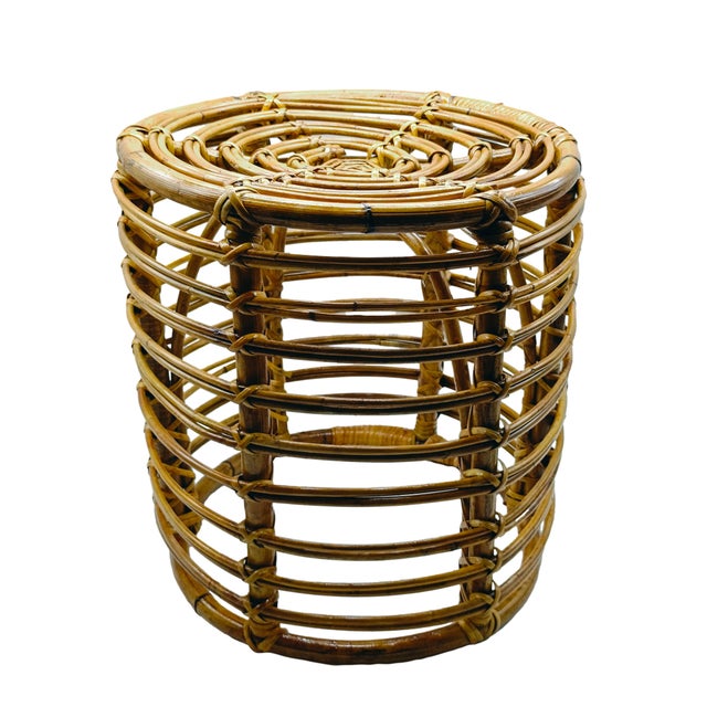 Cylindrical Stool in Rattan by Tito Agnoli, 1960s For Sale - Image 6 of 6