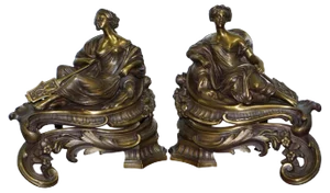 Early Louis XVI French Bronze Chenets after Bouhon Fres, Paris, Set of 2