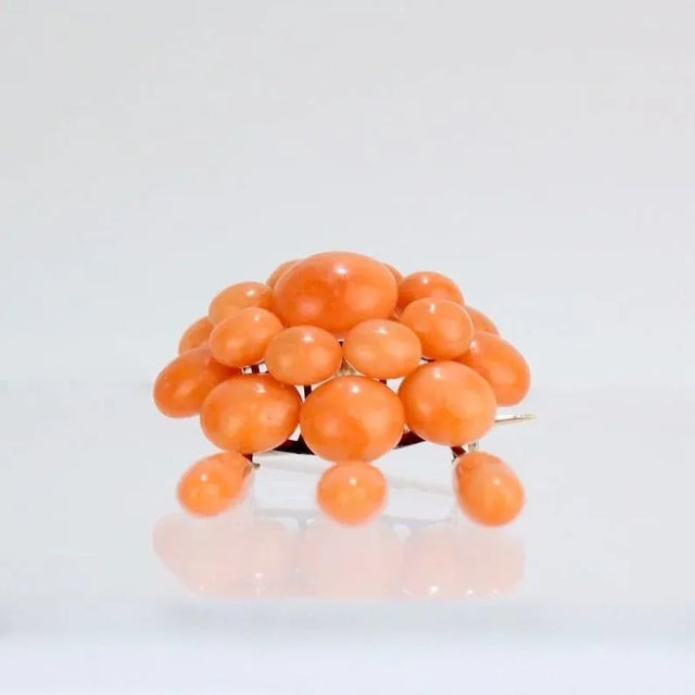 Antique Edwardian Gold and Coral Chandelier Pendant / Brooch & Earrings Set - Set of 3 For Sale - Image 4 of 9