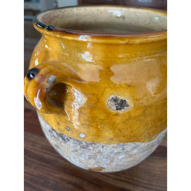 A 19th C French Terra Cotta Yellow Ochre and Green Glazed Confit Jar For Sale In San Francisco - Image 6 of 8