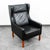 Mid Century Danish Modern Lounge Chair Leather Black Arm Denmark Wingback MCM For Sale In Sacramento - Image 6 of 11