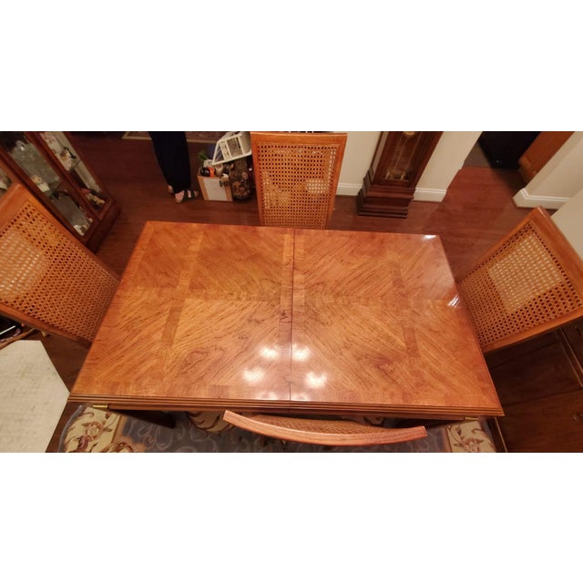 Brown Vintage Drexel Burl Wood Dining Room Set – Complete Suite With Original Receipts For Sale - Image 8 of 17