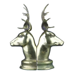 Vintage Solid Brass Deer Head Bookends - Set of 2