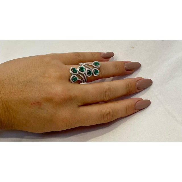 3 Ct Natural Zambian Emeralds and 1.2 Ct Diamond Ring in 14 karat White Gold For Sale - Image 17 of 18