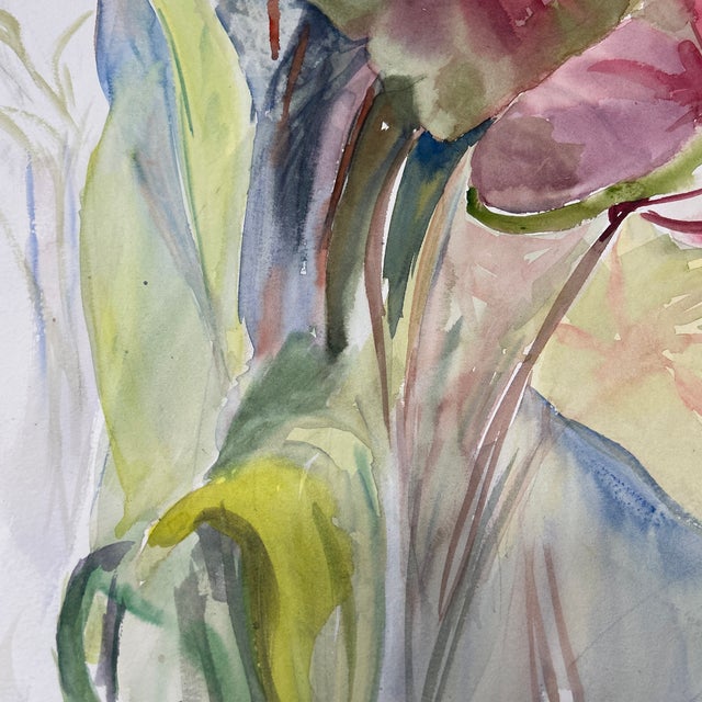 Impressionist 1980’s Original Impressionist Bouquet of Flowers Watercolor Painting For Sale - Image 3 of 6