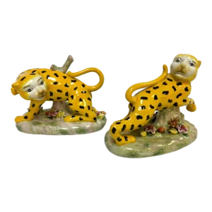 Vintage Art Nouveau Staffordshire Style Porcelain Leopard Figures- a Pair