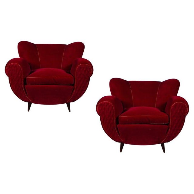 Set of Mid-Century Red Velvet Lounge Chairs, 1940s For Sale - Image 9 of 9