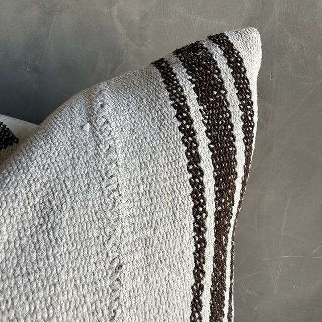 Mid-Century Modern Vintage Rug Pillow Cover With Stripes For Sale - Image 3 of 7