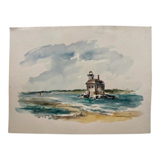 Henry Emil Salloch Original Watercolor on Paper Offshore Light, 1956. For Sale