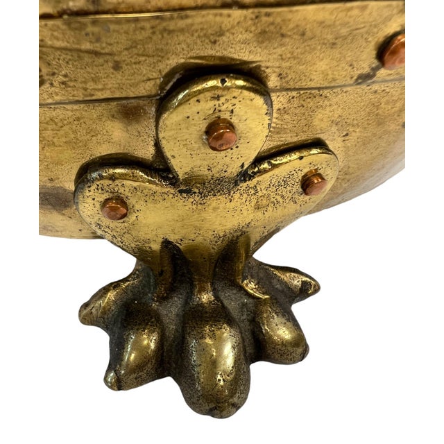 Antique 19th Century Hammered Brass Jardinière / Log Holder With Claw Feet For Sale - Image 9 of 12
