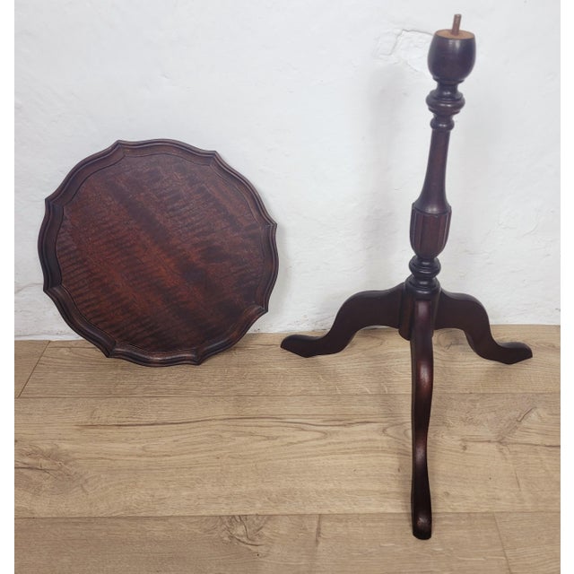 Vintage Wine Tripod Table Piecrust Scalloped Edge English 1950 Postage Available For Sale - Image 12 of 18