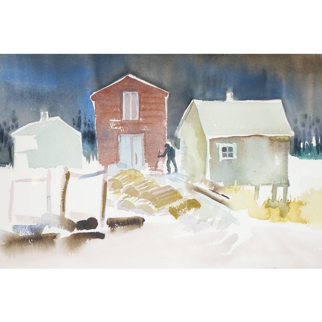 Late 20th Century Snowbound Lobster Man Original Watercolor on Paper Signed For Sale - Image 4 of 7