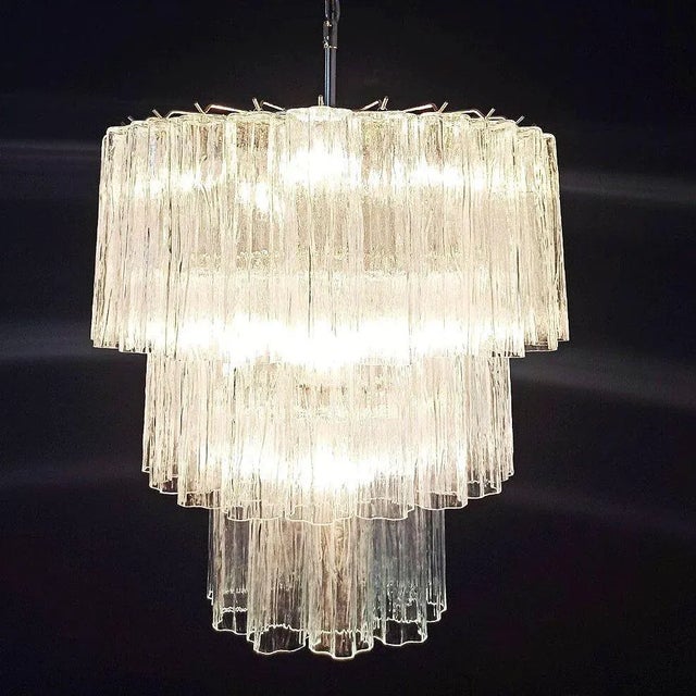 White 1960s Mid-Century Murano Glass Tronchi Pendant Chandelier by Venini For Sale - Image 8 of 10