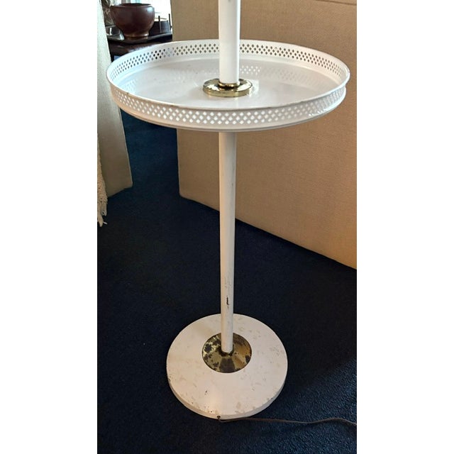 Metal Mid Century Double Gooseneck Floor Lamp With Center Reticulated Tray, Attributed to Gerald Thurston For Sale - Image 7 of 9