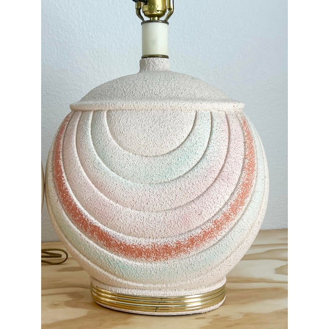 Light Pink Vintage Art Deco Style Lamp in Rainbow Muted Hues - a Pair For Sale - Image 8 of 12