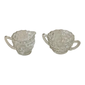 Vintage Fostoria Cubist Pattern American Glass Cream & Sugar Set- 2 Pieces