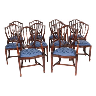 Vintage English Hepplewhite Revival Dining Chairs, Set of 10 For Sale