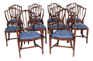 Vintage English Hepplewhite Revival Dining Chairs, Set of 10
