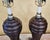 Coffee Vintage Uttermost Carved Wood-Finish Urn Table Lamps With Damask Shades – Pair For Sale - Image 8 of 18