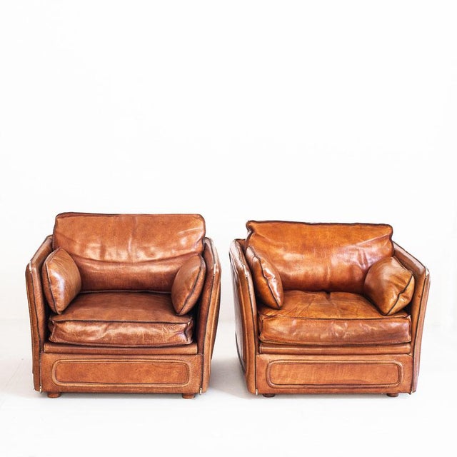 1980s Vintage Sofa and Club Chairs in Camel-Coloured Buffalo Leather from Roche Bobois, France, 1980s, Set of 3 For Sale - Image 5 of 18