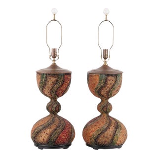 Allison K. West for Thumprints Lighting Beaded Mosaic Hourglass Lamps With 3 Point Sockets For Sale