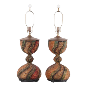 Allison K. West for Thumprints Lighting Beaded Mosaic Hourglass Lamps With 3 Point Sockets