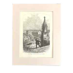 Antique 1874 Wood Engraving "Main Street, Buffalo, From St. Paul's" in 11x14 Mat
