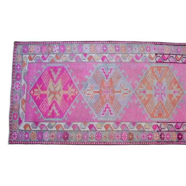 Brilliant Kurdish Runner Herki Rug. Hand-Knotted Tribal Pink Hallway Rug - 2′10″ × 12′10″ For Sale - Image 9 of 12
