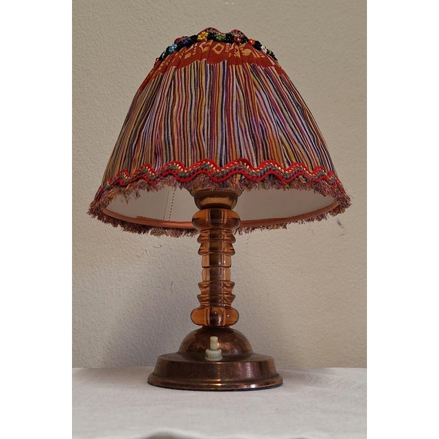 Art Deco German Table Lamp with Copper Base and Pink Tinted Glass Segments by Lamplove, 1930s For Sale - Image 4 of 8