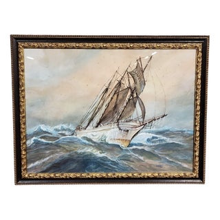 Frederick R. Wagner, Sailboat on a Stormy Sea, 1800s, Watercolor on Paper, Framed For Sale