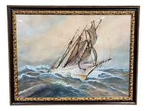 Frederick R. Wagner, Sailboat on a Stormy Sea, 1800s, Watercolor on Paper, Framed