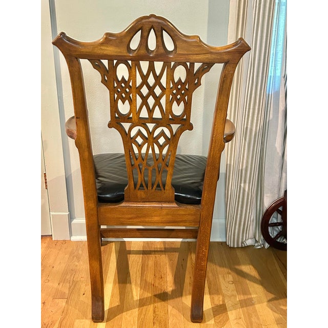 Chinoiserie Mid 20th Century Chinese Chippendale Armchair by Century Furniture Co With Original Leather Upholstery For Sale - Image 3 of 12