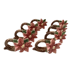 Fitz and Floyd Poinsettia Napkin Rings-A Set