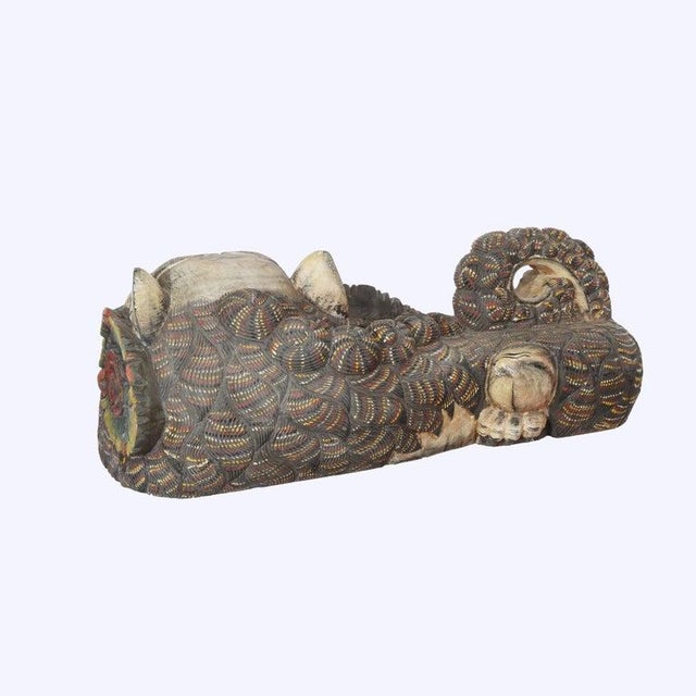 Black 20th Century Large Chinese Polychromed Carved Wood Foo Dogs - a Pair For Sale - Image 8 of 17
