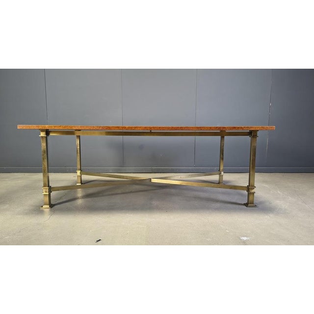 Vintage Burl Wood and Brass Dining Table from Belgochrom, 1970s For Sale - Image 4 of 11
