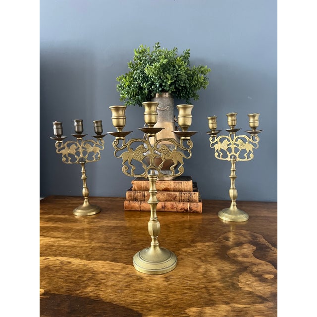 Vintage Brass 3 Arms Shabbat Candelabra For Sale - Image 11 of 12