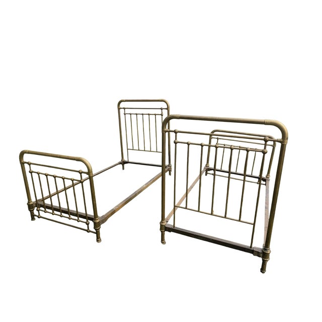 Traditional Late 19th Century Whitcomb Metallic Bedstead Co. Heavy Brass Twin Beds - A Pair For Sale - Image 3 of 18