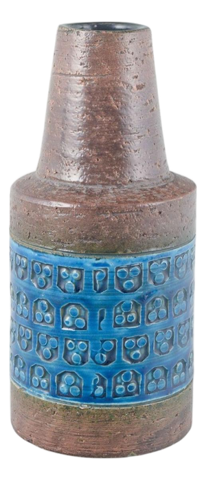 Vintage Ceramic Vase with Relief Pattern in Rimini Blu Glaze by Aldo Londi for Bitossi, 1970s