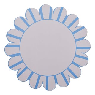 Jardin Blue Hardwood Scalloped Stripe Wipeable Placemats, Set of 4 For Sale