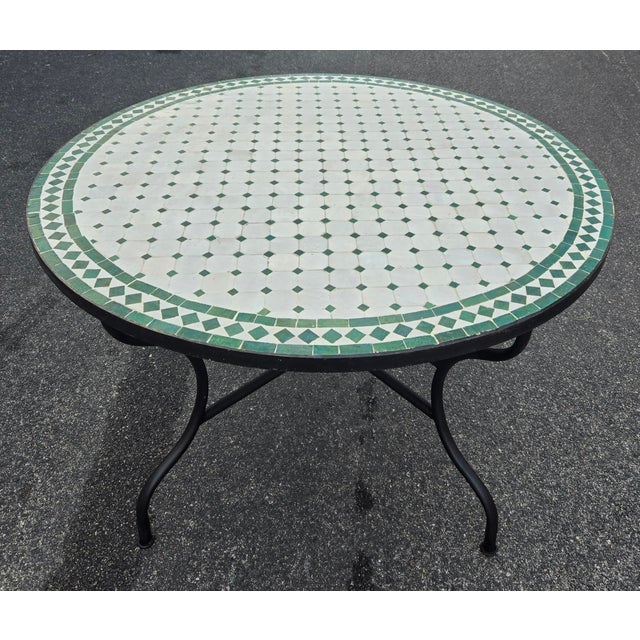 Sculpture Materials 48" Handcrafted White and Green Moroccan Mosaic Table For Sale - Image 7 of 7