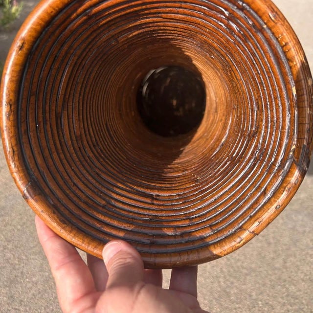 Vintage Pencil Reed Rattan Bottle Floor Vase, 23" For Sale - Image 4 of 5