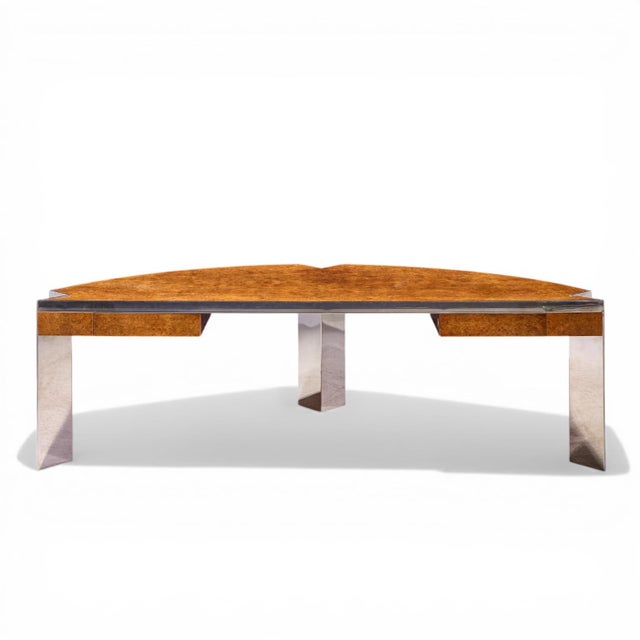 Leon Rosen for Pace Mid Century Burlwood and Chrome Executive Desk This desk measures: 95.75 wide x 40.75 deep x 28.75...