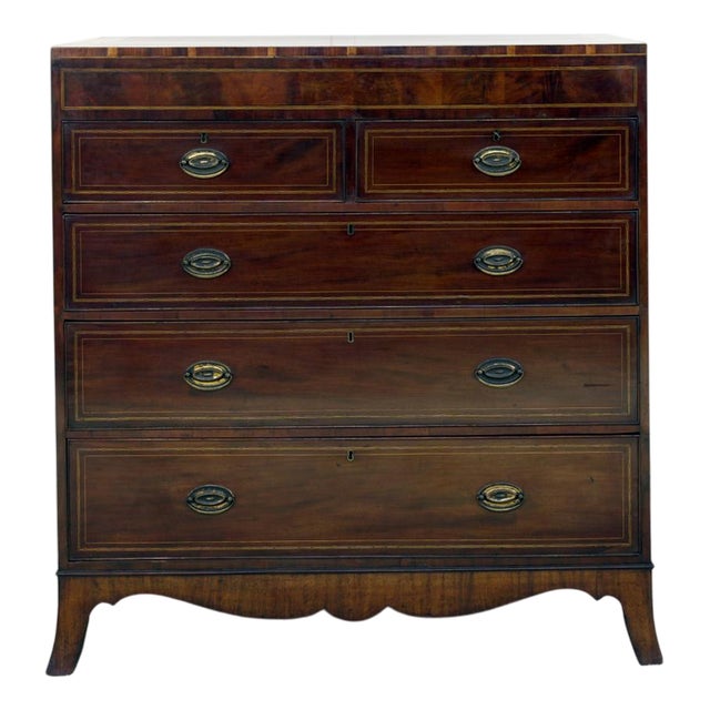 Georgian Mahogany and Satinwood Chest Drawers, 1820s For Sale