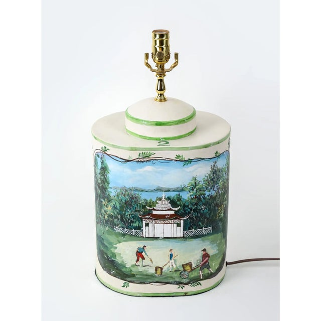 Mid-20th Century Chinese-Style Hand-Painted Ceramic Tea Canister Table Lamps - a Pair For Sale - Image 13 of 13